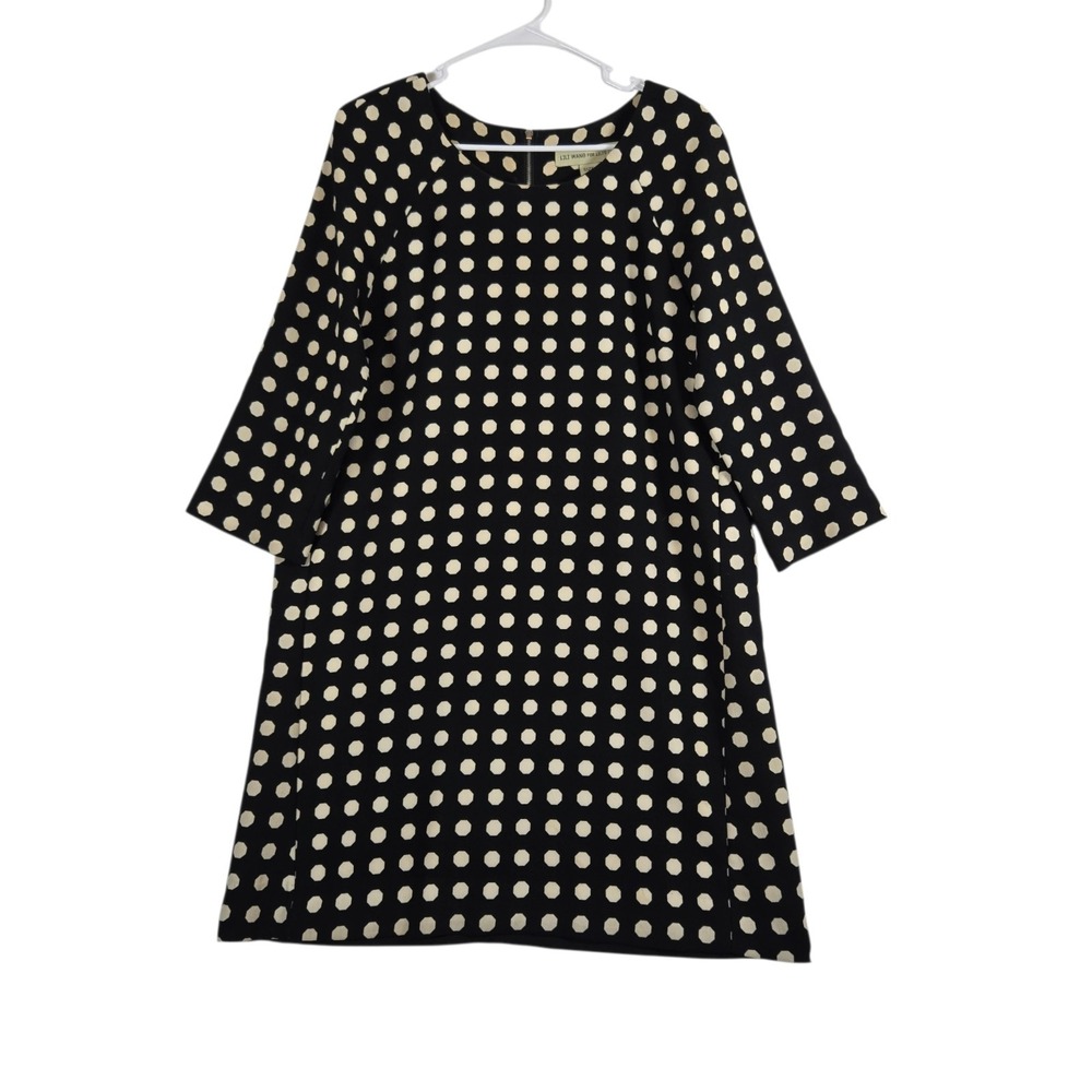 Lilly Wang for Lili's Closet Shift Dress Womens Medium Black Beige Long Sleeve